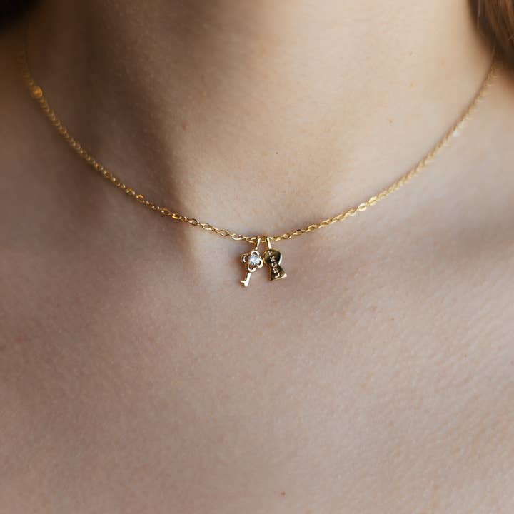 Sedy Jewelry - Wholesale Pendant/Charm Necklace - Gold Plated Key and Lock Pendant Necklace, 40+5 cm Chain2