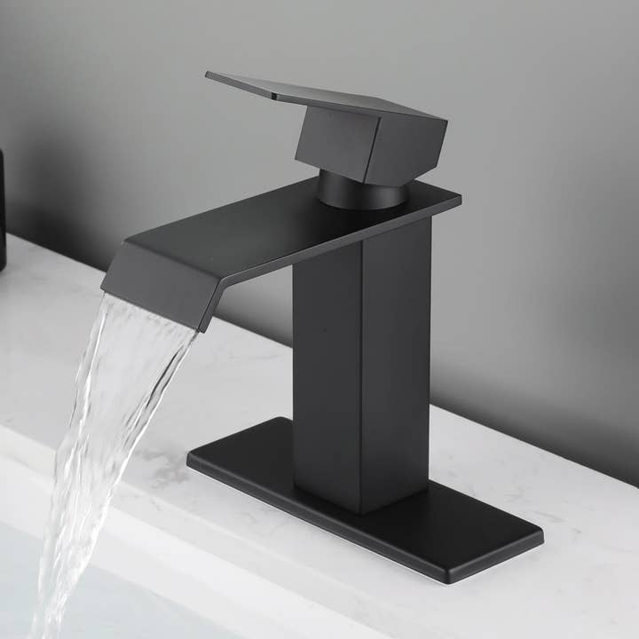 Matte Black Waterfall Spout Single Handle Faucet for wholesale by 39F Inc.