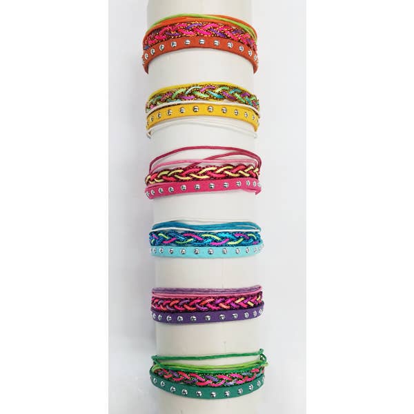 Woven Multi Cords w/ Glitter & Metal Studs Bracelet for wholesale by Peaceful Village Inc.