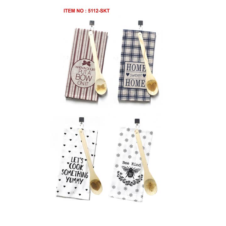 Ensemble de 2 torchons de cuisine et cuillères en bois pour la vente par Mabelle Home