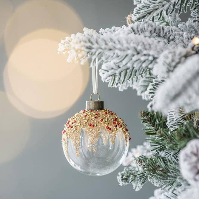 D3" Glass Xmas Ball Ornament - White/Brown for wholesale by A&B Home Group Inc.