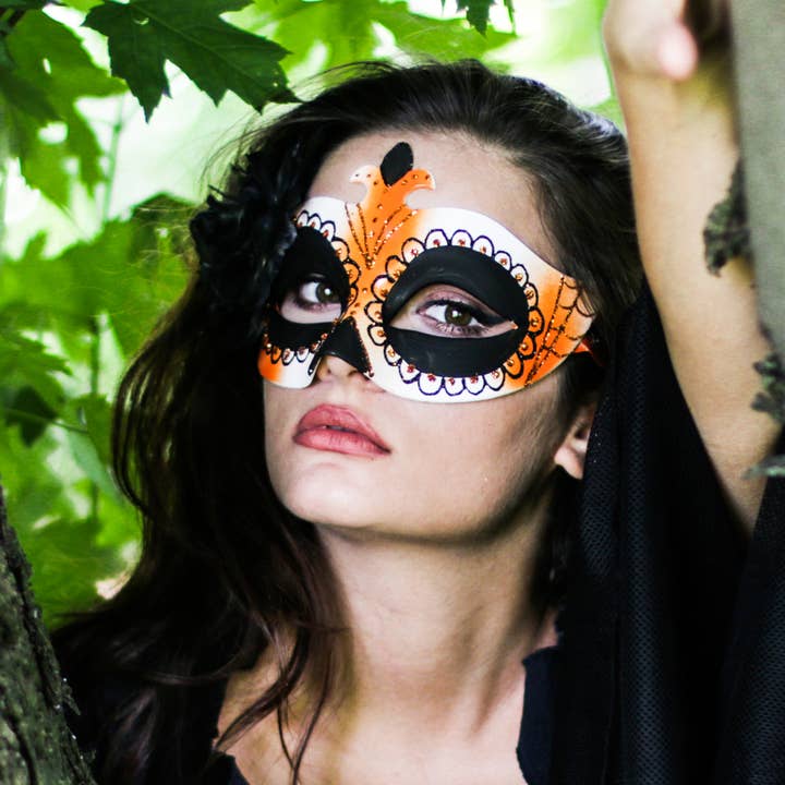 Regalmoda - Vendita all'ingrosso Costume di carnevale - Donna - Maschera Halloween - Colombina Muerte Arancione
