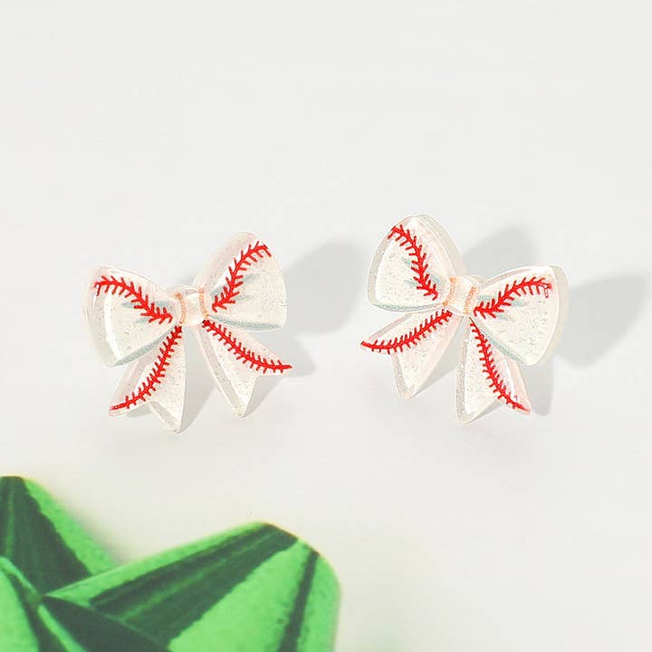 Resin Baseball Bow Stud Earrings for wholesale by Madeline Love