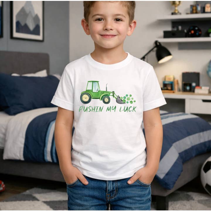 Pushing My Luck St Patrick's Day Green Tractor Tee Shirt for wholesale by AvaryMaeInspirations