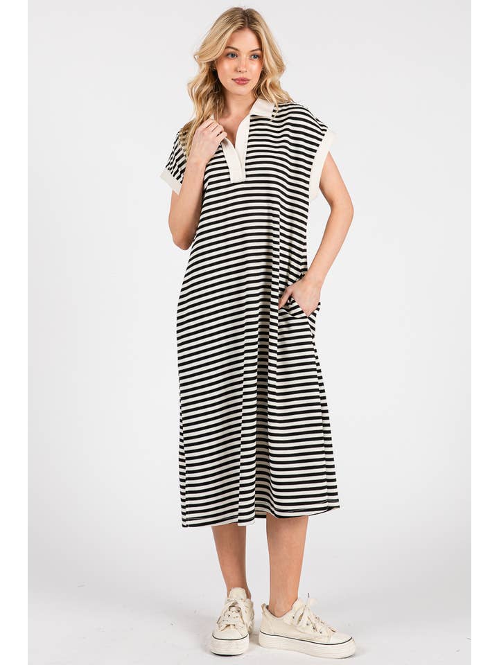 Purple Lava - Wholesale Dress - Women's - STRIPED RELAXED FIT MIDI DRESS