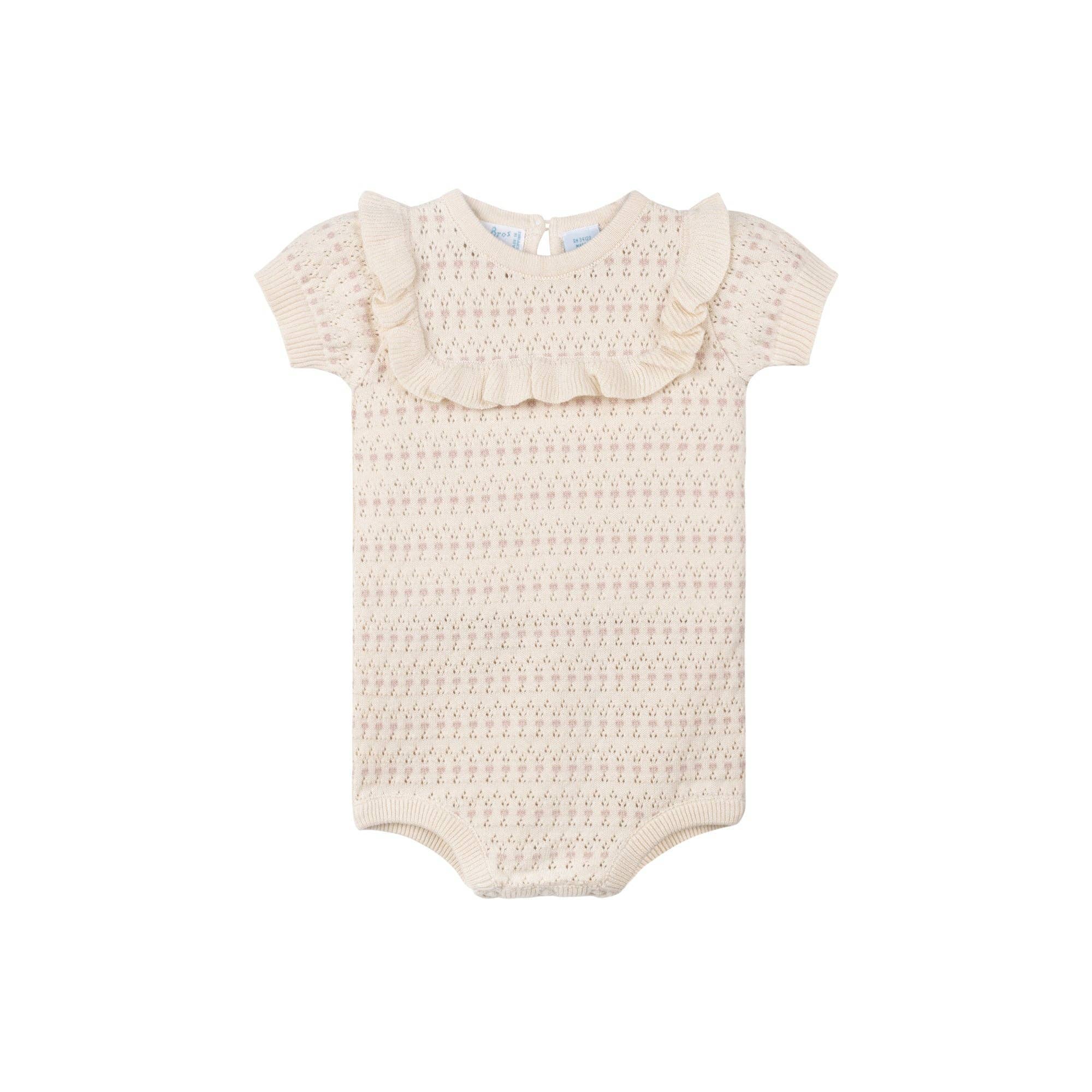 Ecru Baby Girls Pointelle Jacquard Knit Romper for wholesale on Faire