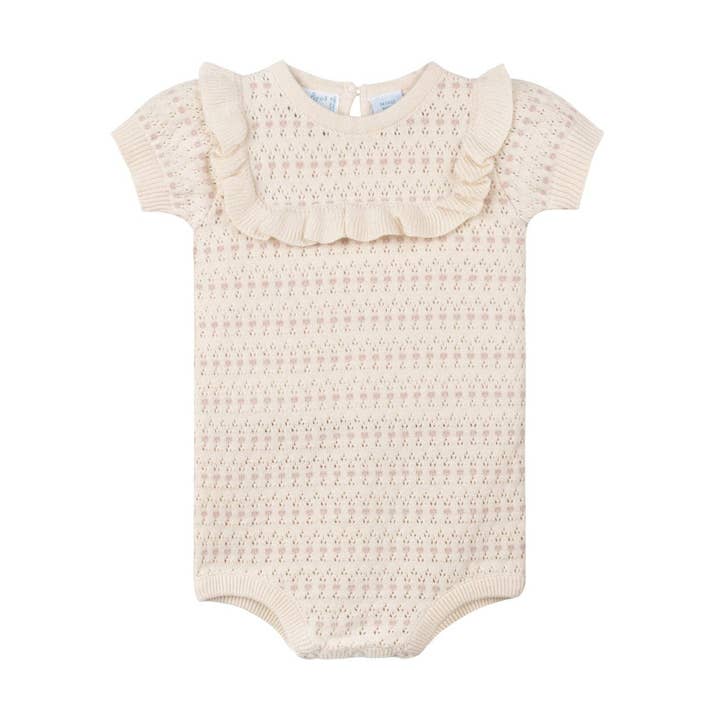Ecru Baby Girls Pointelle Jacquard Knit Romper for wholesale on Faire0