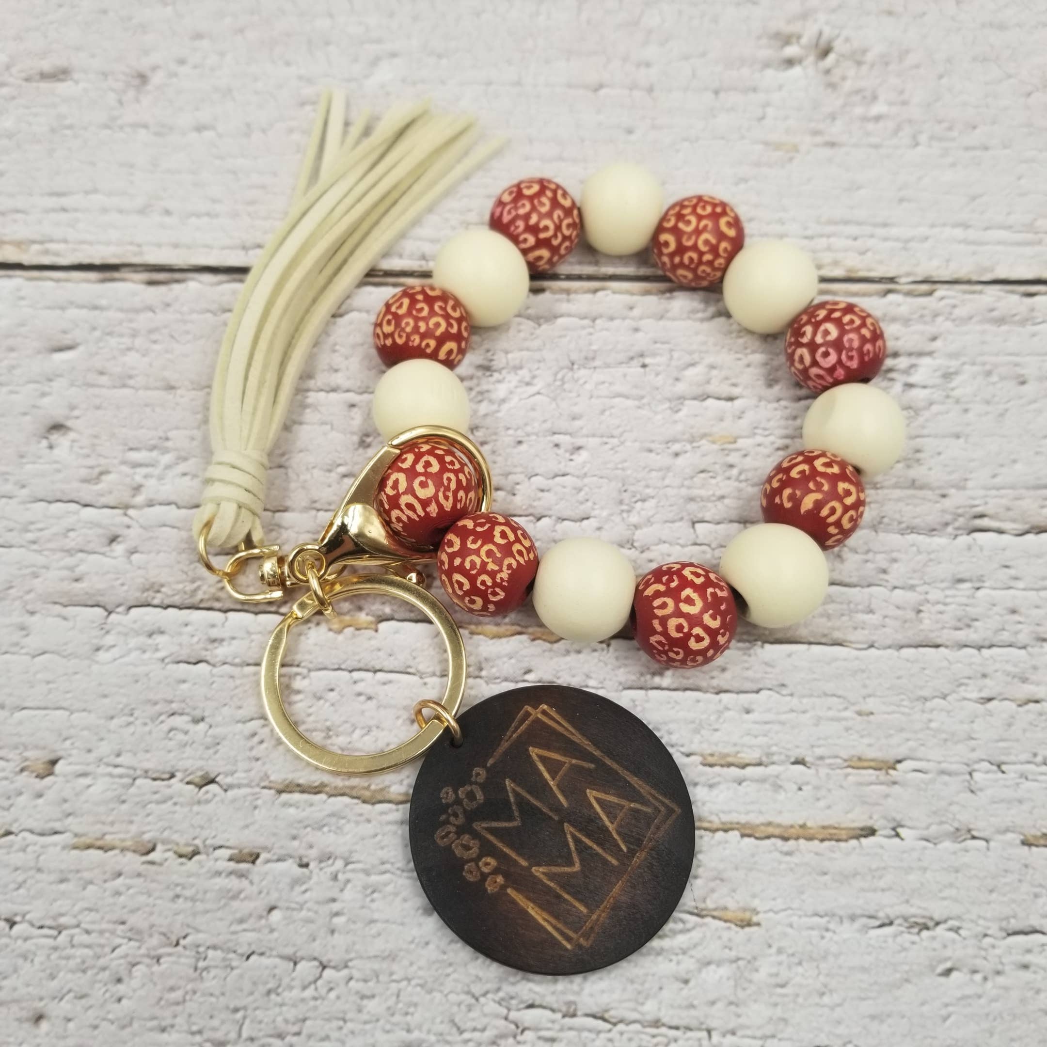 Treasure Wholesale – wholesale Keychain bracelet – Colorful Leopard Wood Bead Bracelet Keychain3