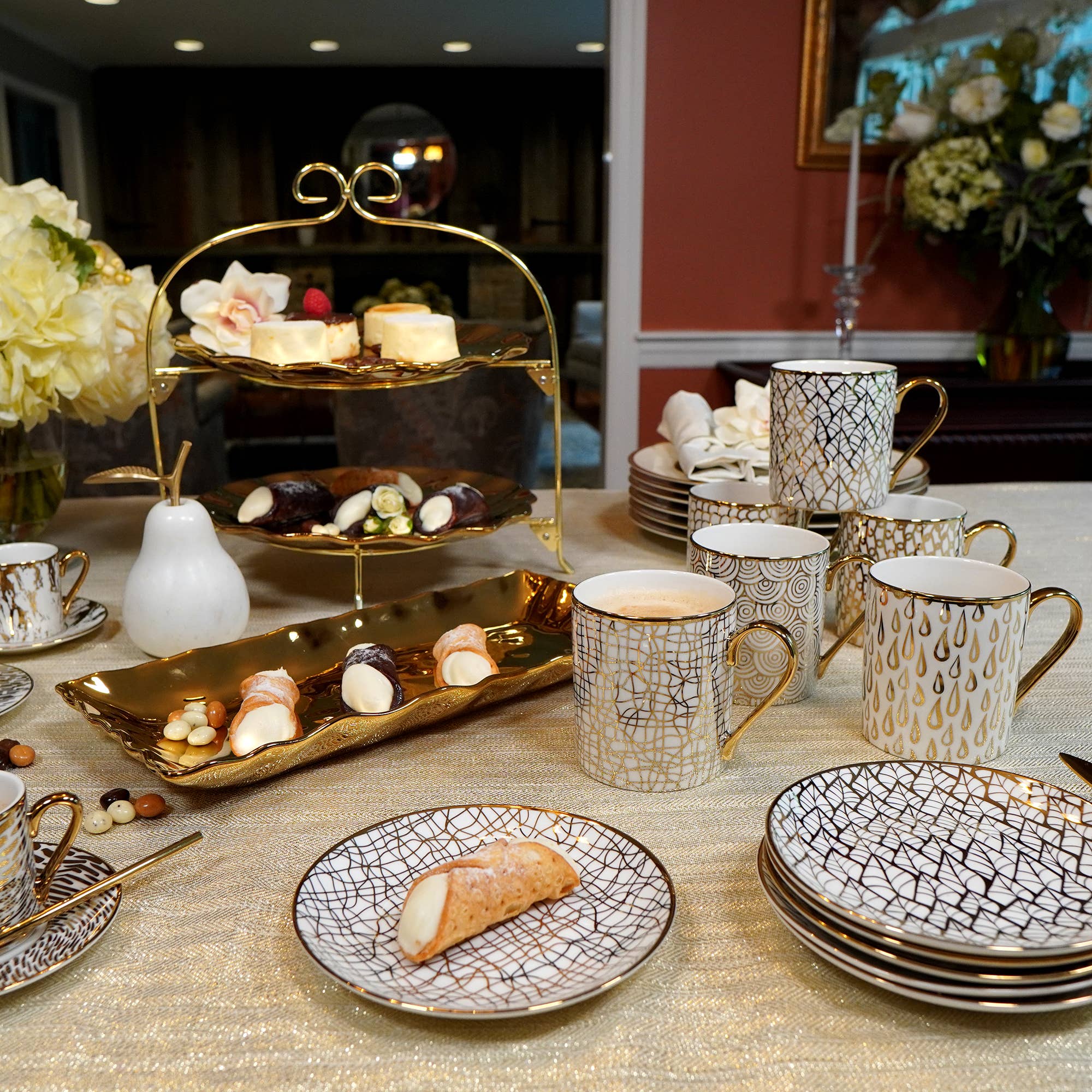 Certified International – wholesale Förrättsservering – Mosaik guldpläterad Canape Plate 6 asst.2