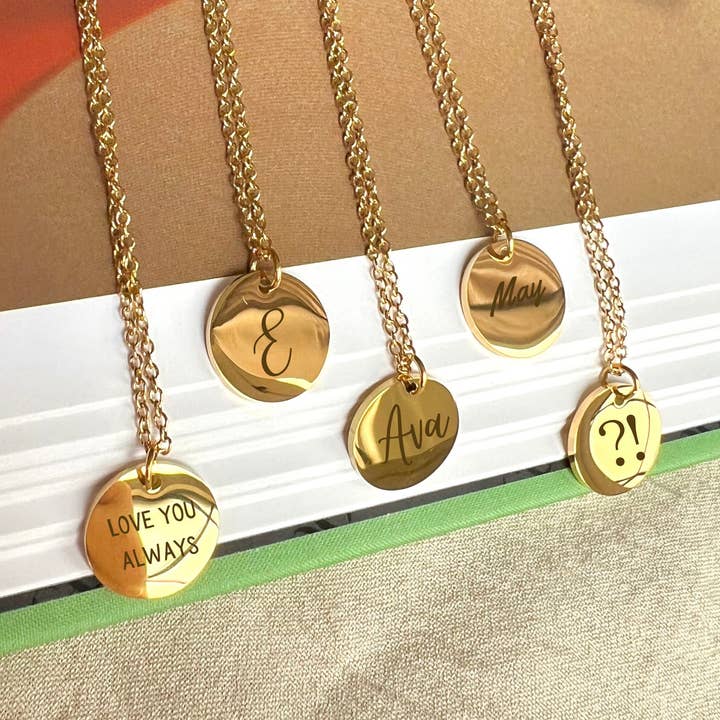 Rossie Jewellery – wholesale Pendant/charm necklace – Personalized Engraved Gold Disc Necklace1