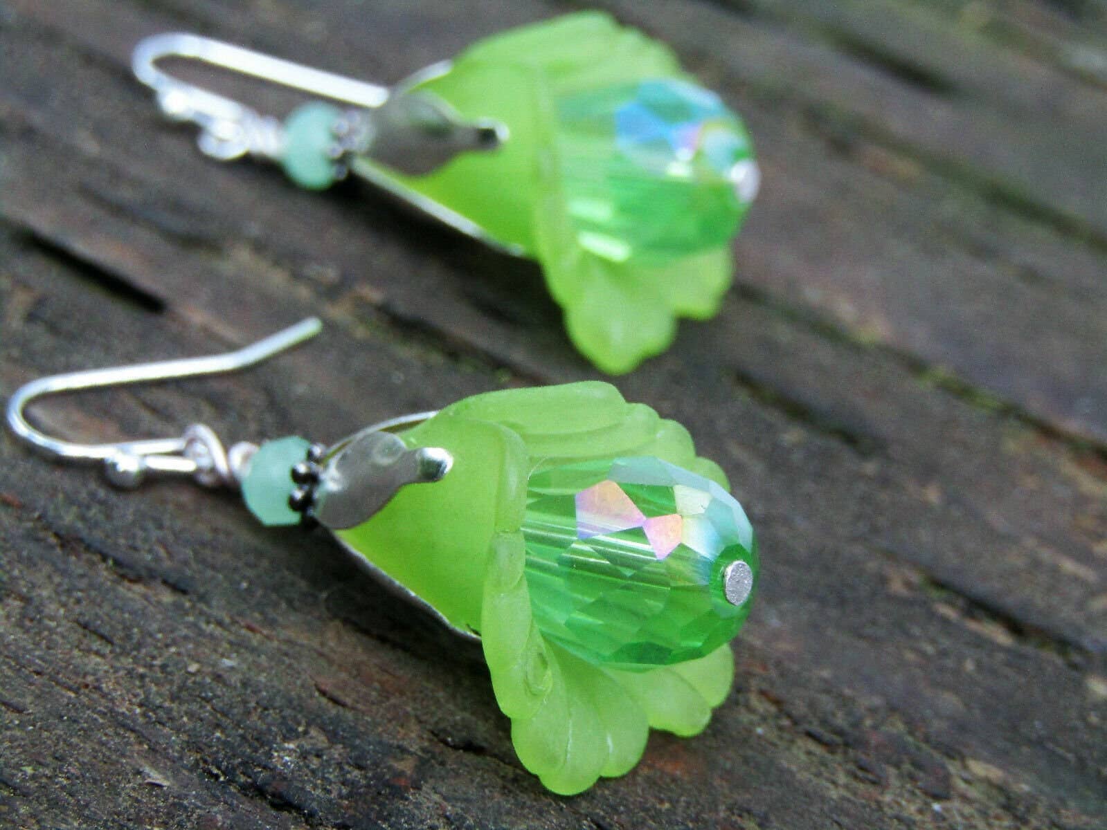 Bad Apple Designs - Wholesale Dangle Earrings - Handmade Silver Lucite Flower Crystal Dangle Earrings0