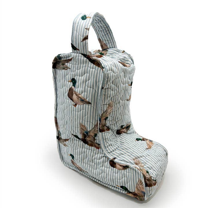 Mallory Ducks Blue Quilted Boot Bag for wholesale by Ida Mae Home