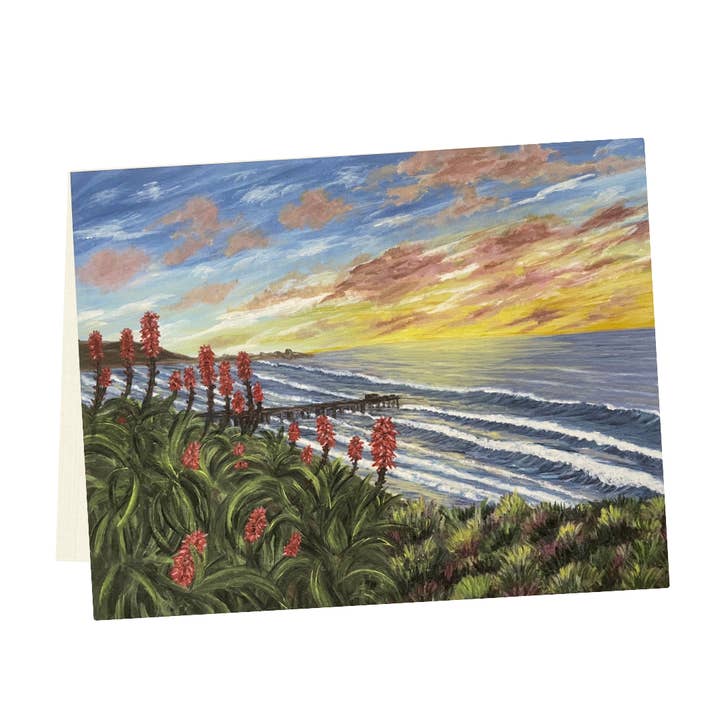 Clifftop View, Scripps Pier Greeting Card for wholesale by Line Street Studio