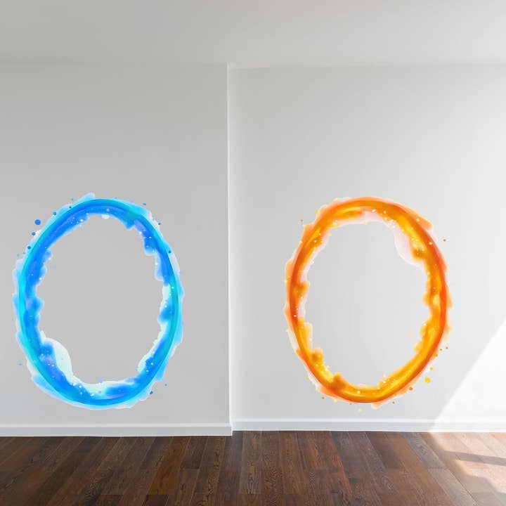 Blå og orange portal-aura vægklistermærker - gennemsigtige ovale dekaler med livlig auraeffekt til indretning af spilværelset for engroshandel hos Decords