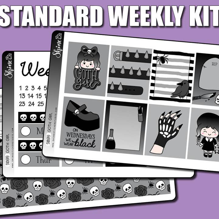Goth Girl - Standard Weekly Sticker Kit för wholesale av Shine Sticker Studio