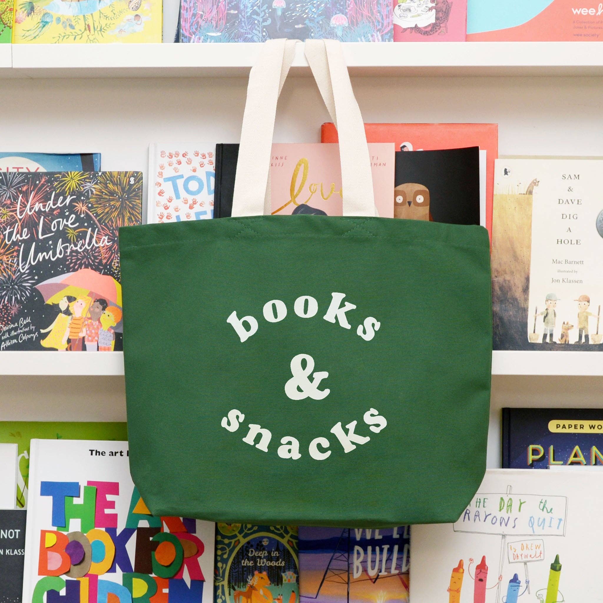 Alphabet Bags – wholesale Tote bag – Unisex – Books & Snacks - Forest Green Canvas Tote Bag4