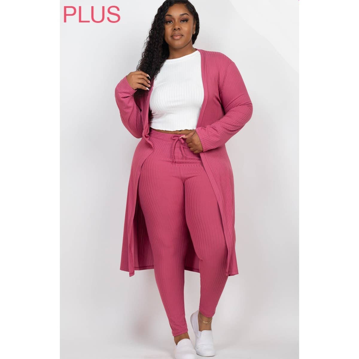 UP CLOTHING - Wholesale Lounge Set - Women's - PLUS SIZE Ribbed Cardigan and Leggings Set1
