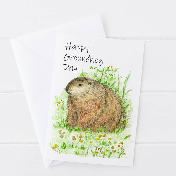 Carte de vœux de la marmotte pour les semaines d'hiver et le printemps pour la vente par Rugosa & Pine