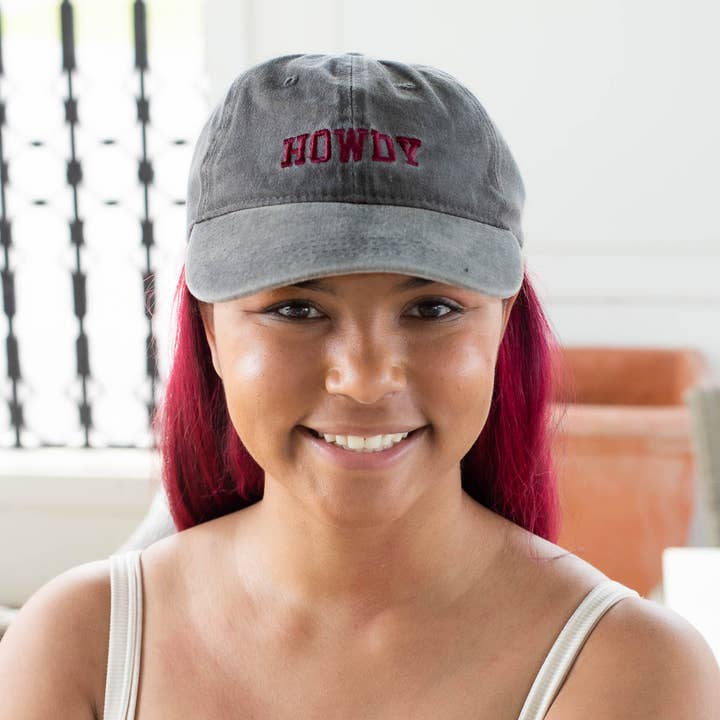 Howdy Baseball Hat Gray/Maroon One Size for wholesale by The Royal Standard