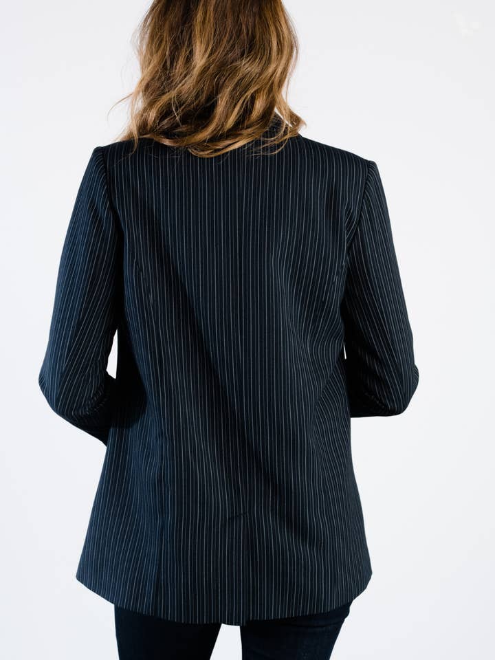 Midnight Chalk Stripe Michelle Blazer for wholesale on Faire