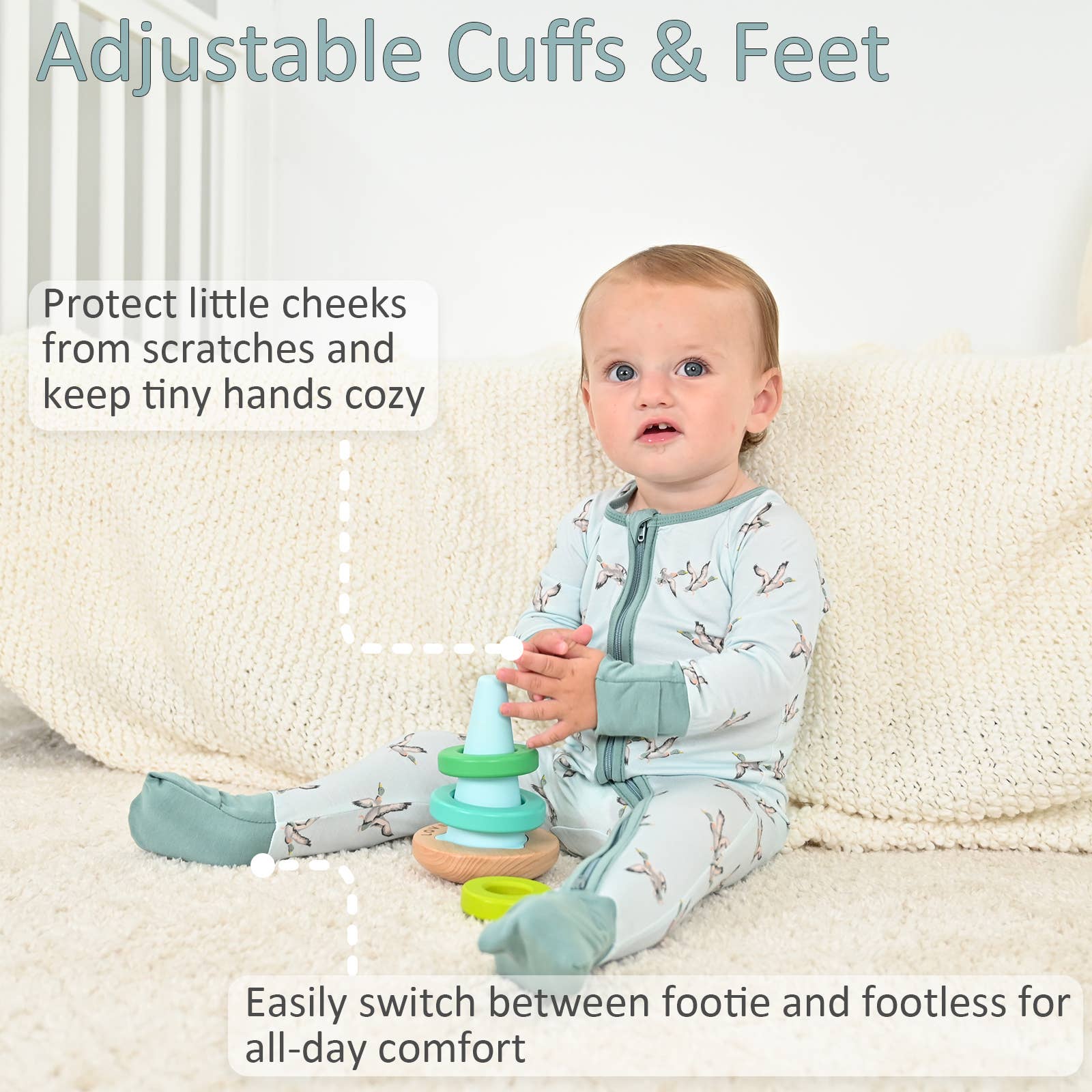 LollyBanks - Wholesale Sleepsuit - Baby - Quackin'up Mallard Duck  Baby Bamboo Pajamas, 2-Way Zipper2