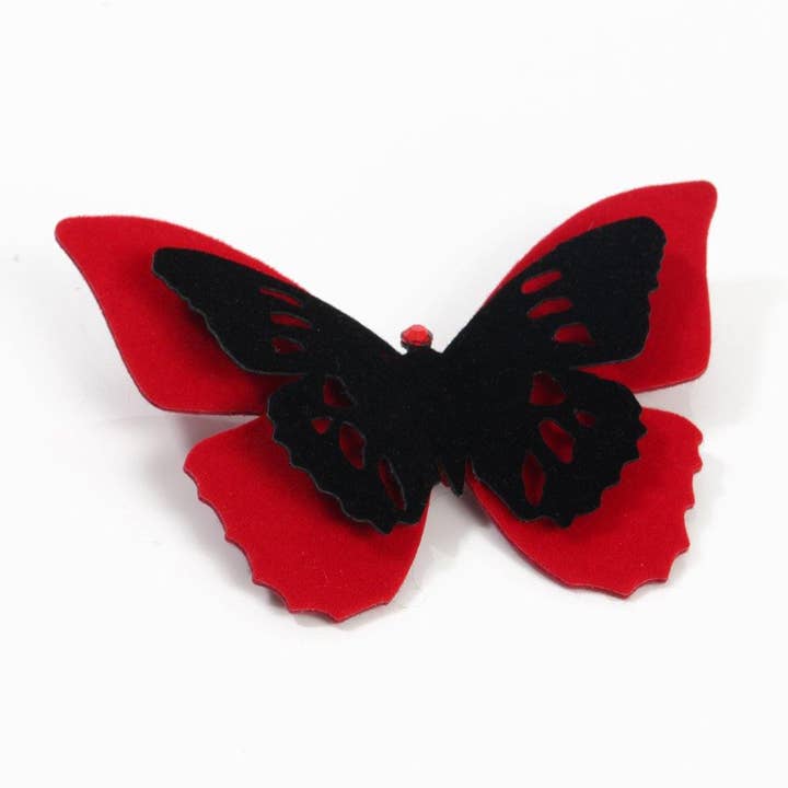 Fashion Butterflies – Engroshandel Hårspænde - Dame – Rød og sort fløjl Butterfly Hair Clip | Pin | Choker | Halskæde