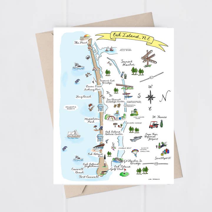 Oak Island 5x7 folded greeting card for wholesale by The Write Occasion Calligraphy