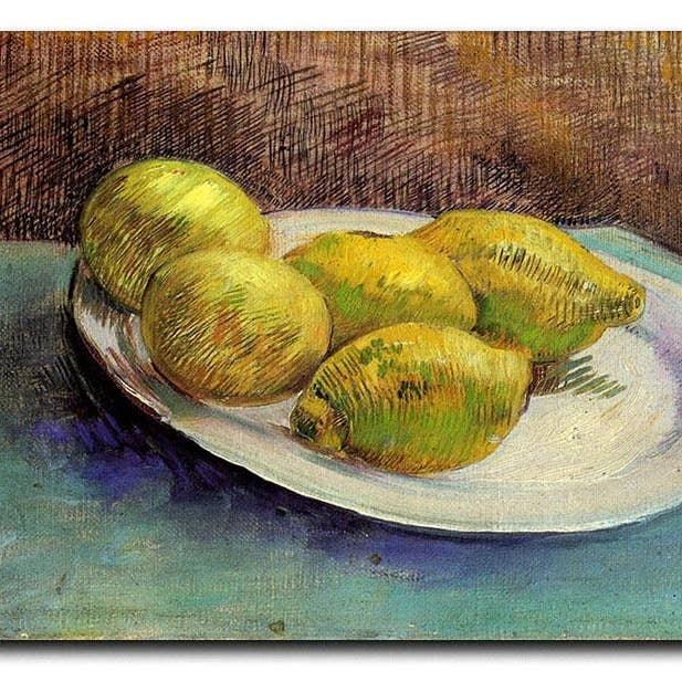 Stilleben med citroner på en tallerken lærred for engroshandel hos True Modern