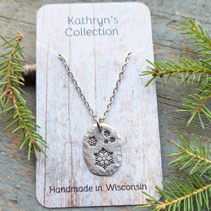 Kathryn's Collection - Wholesale Pendant/Charm Necklace - Snowflake Necklace, Winter, Christmas, hand-stamped 1