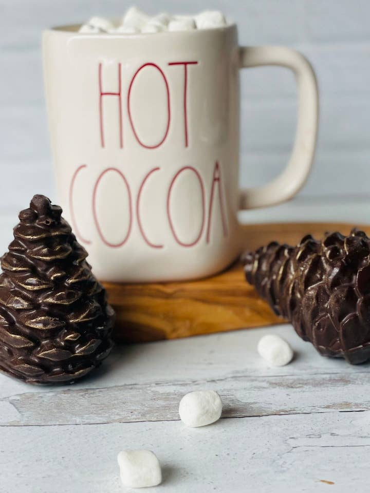 Pine Cone Hot Cocoa Bombs for wholesale by Chocolates Unlimited by Denise