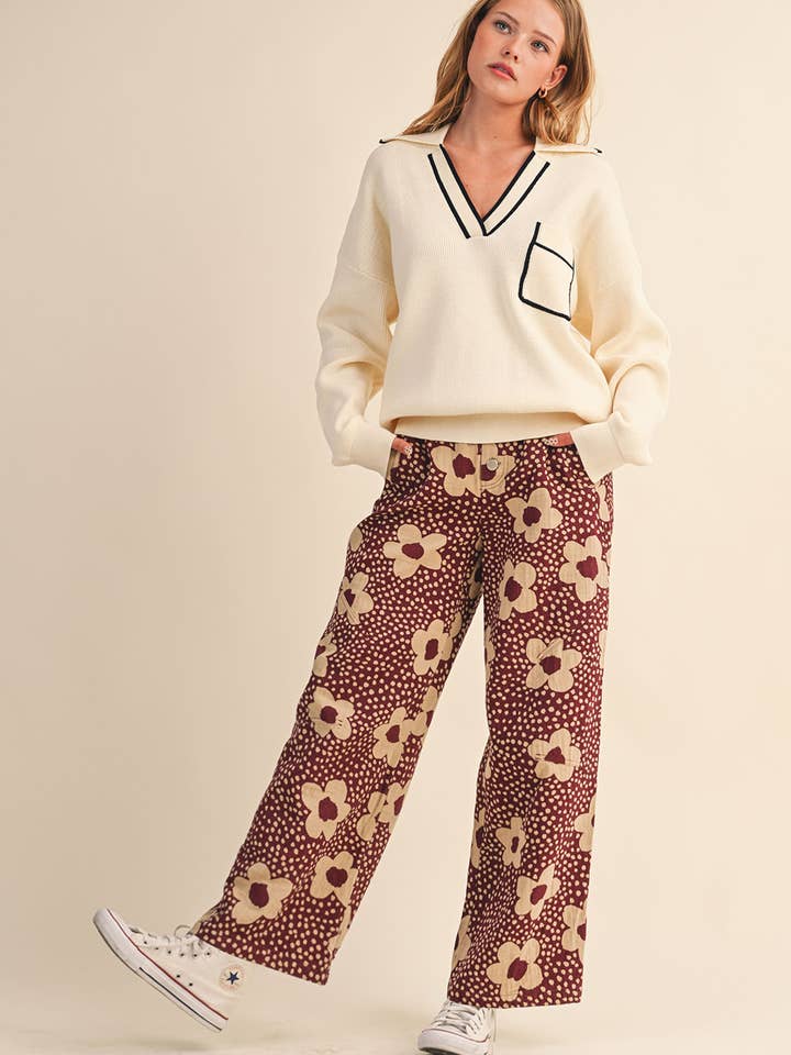 &MERCI - Wholesale Pants - Women's - FLORAL PRINT HIGH WAISTED PANTS MP42146