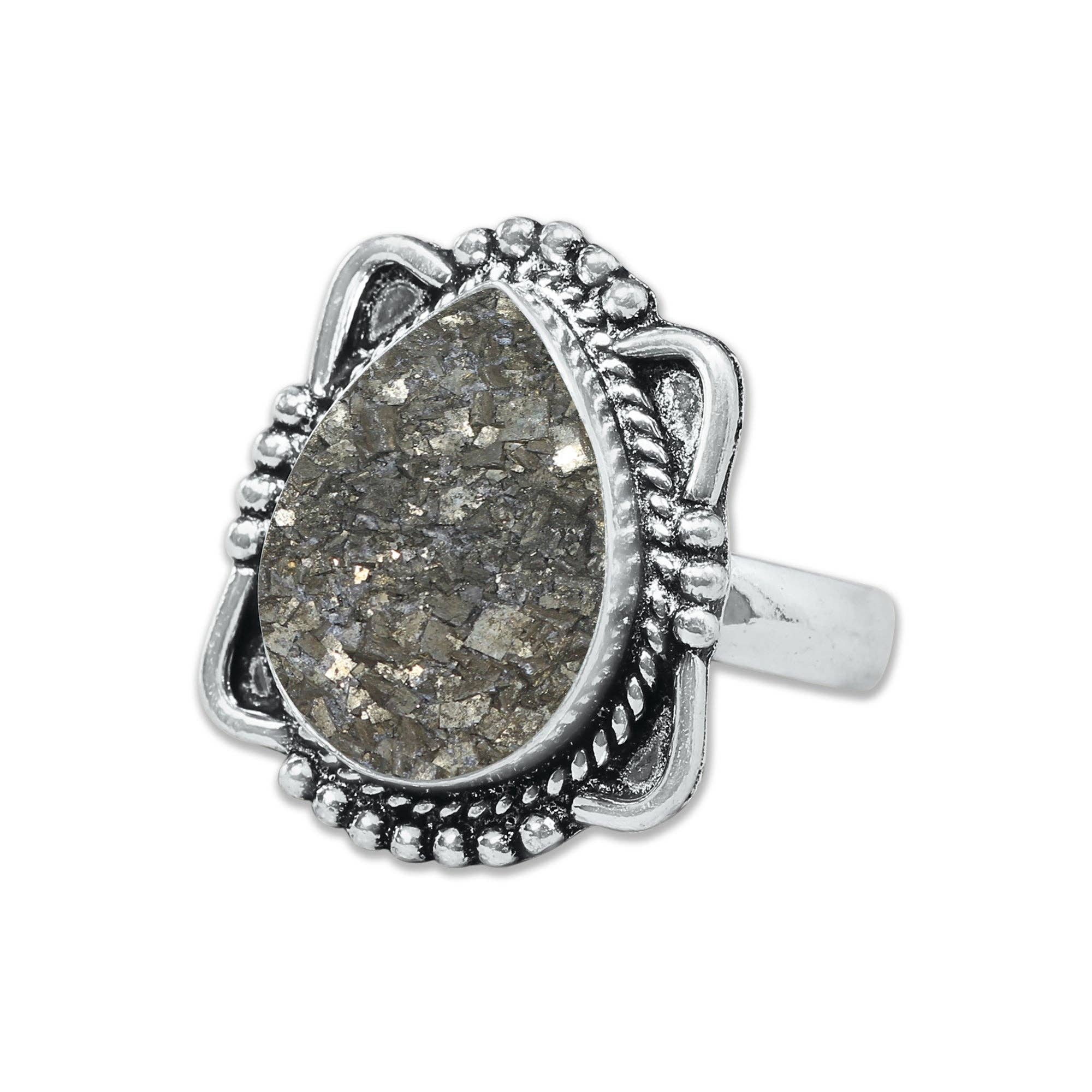 Handmade Jewels - Wholesale Cocktail/Statement Ring - Pyrite Druzy Rings – Handmade, Silver-Plated, Sparkling Natural Stone (Made to Order)12