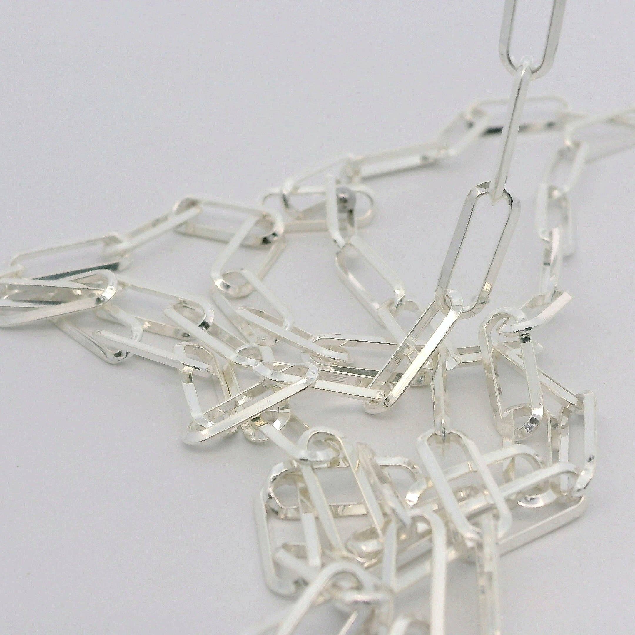 Purity Beads - Wholesale Craft Supplies - Paperclip Chain Thick Paper Clip Sterling Solid  Silver Chain Rectangular Triangle Wire  1mm  Chain, Size 11.4mmX4.2mm | 1 Foot5
