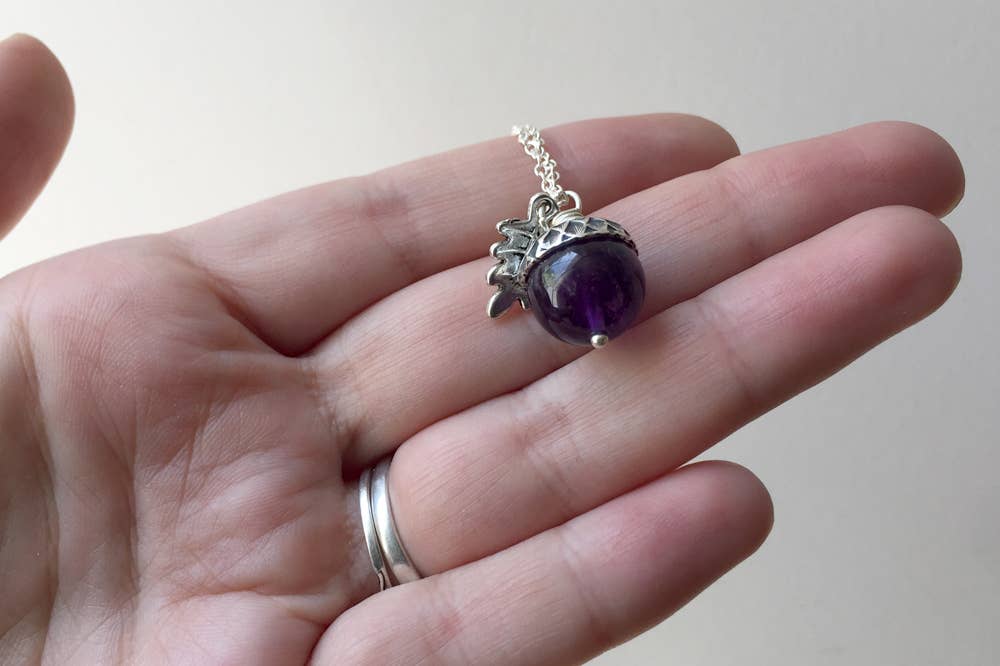Enchanted Leaves - Wholesale Pendant/Charm Necklace - 18" Amethyst and Silver Acorn Necklace3