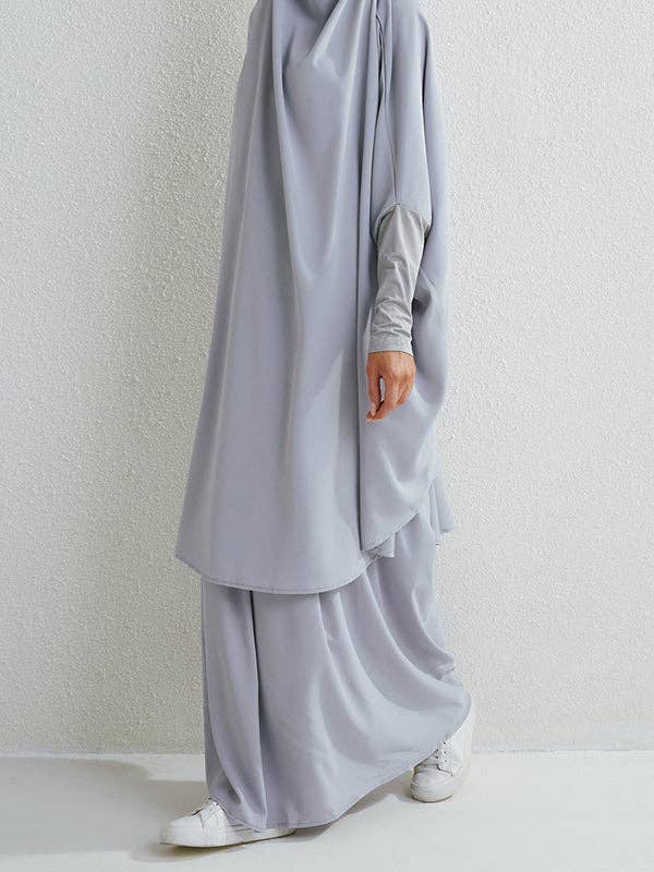 Sheer Trend - Wholesale Top & Skirt Set - Women's - Batwing Sleeves Long Sleeves Muslim Solid Color High Neck Shirts Top + Skirts Bottom Two Pieces Set17