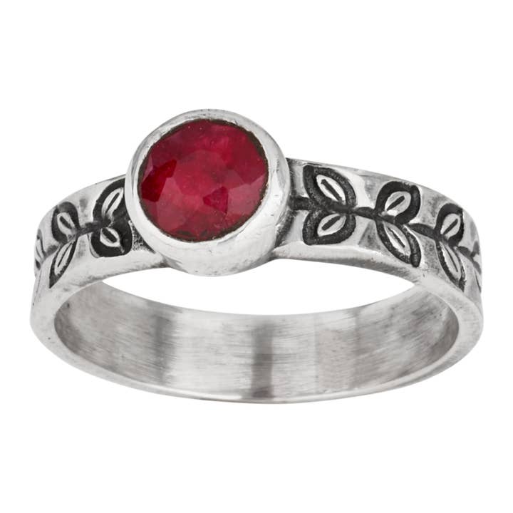 Raspberry Beret Round Ruby Stamped Sterling Silver Band Ring for wholesale by Tiger Mountain Jewelry