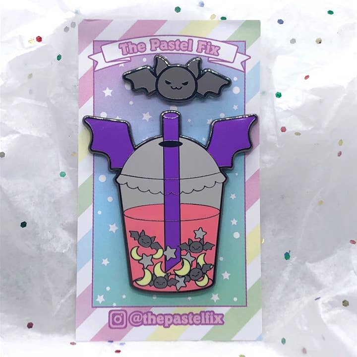 Batty Boba Enamel Pin for wholesale by The Pastel Fix
