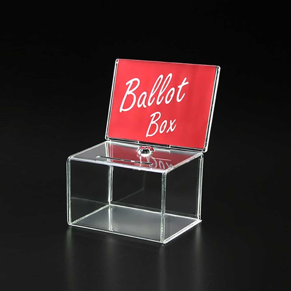 DisplayCanada - Wholesale Decorative Box - Clear Acrylic Ballot Box with Key and Lock 6”W x 4¼”H - BBOX004L1