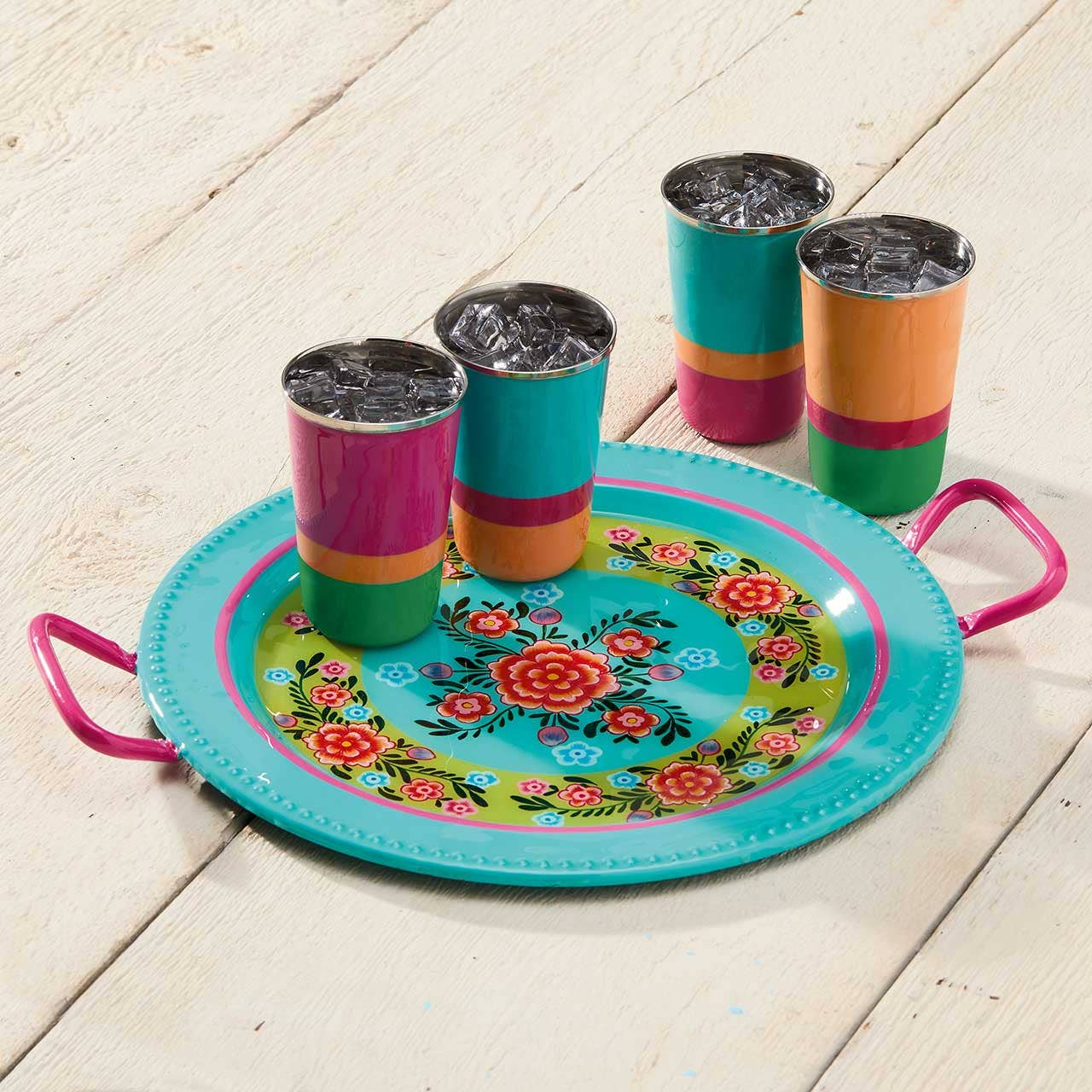 SERRV International - Vente Verre/tasse - Tasses en acier à rayures multicolores vives - Ensemble de 42