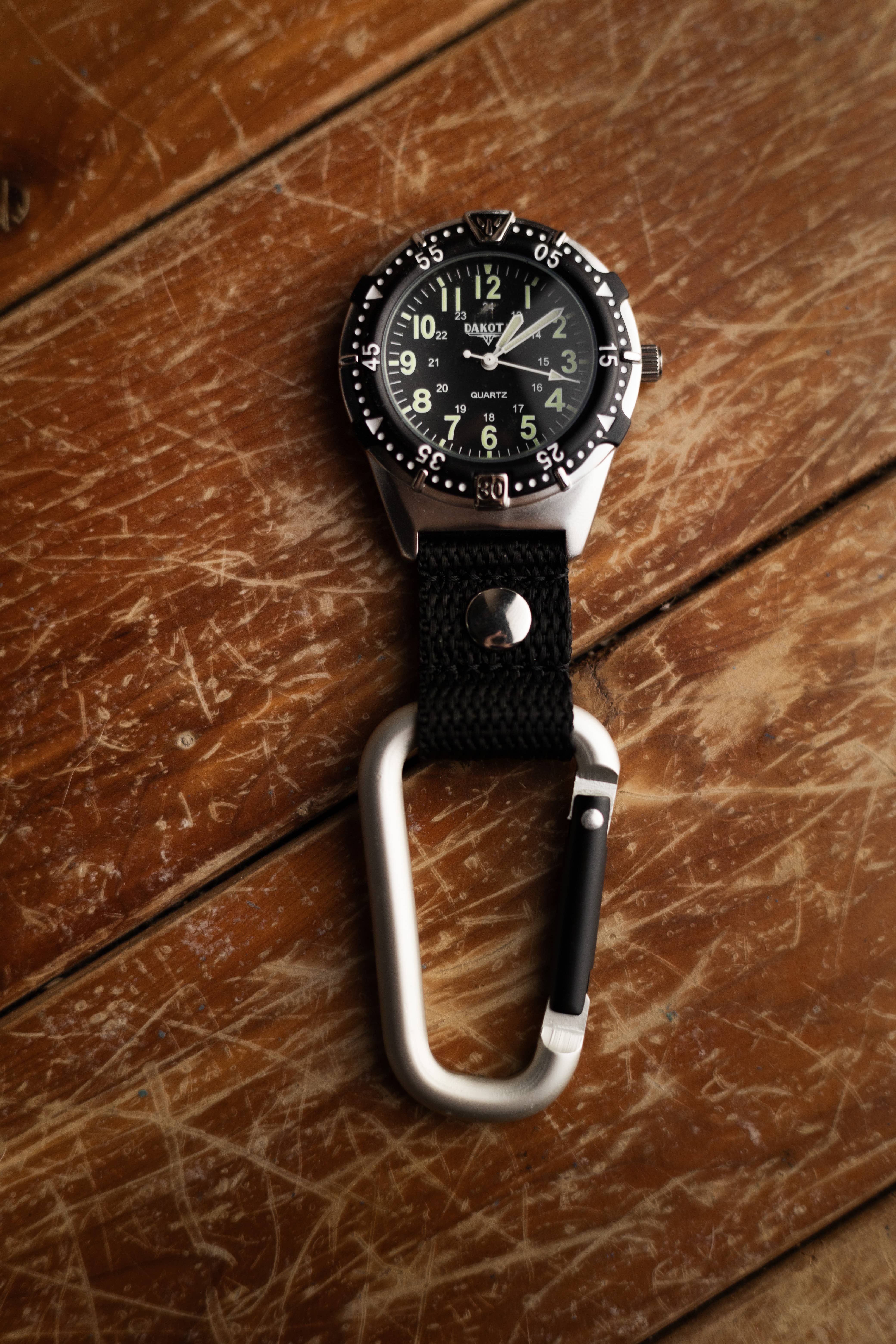 Dakota (Dakota Watch Company) - Wholesale Pocket Watch - Men's - Dakota Aluminum Backpacker Clip – Men’s Pocketwatch, Black2