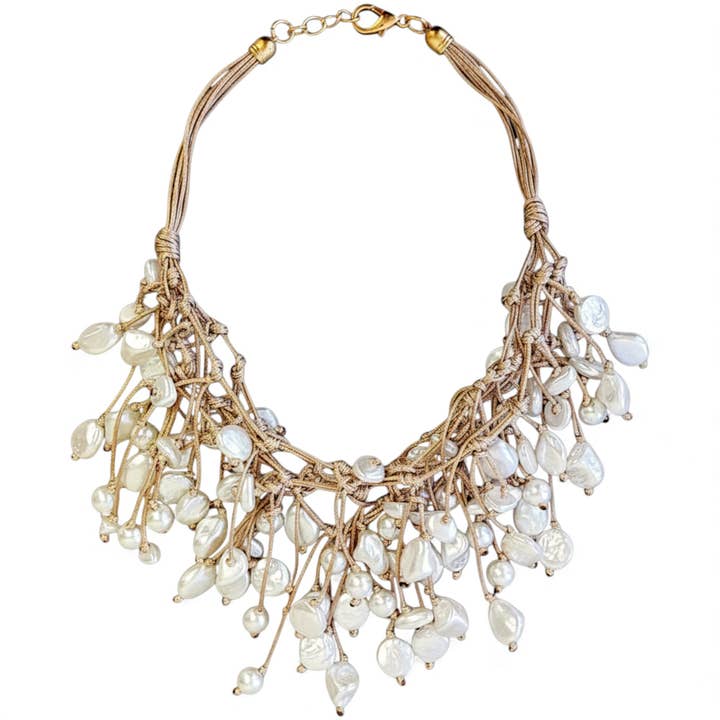 Kustparel Bib Ketting | Statement Sieraden | Boho | Munt voor wholesale door Bijoux Envie Statement Jewelry