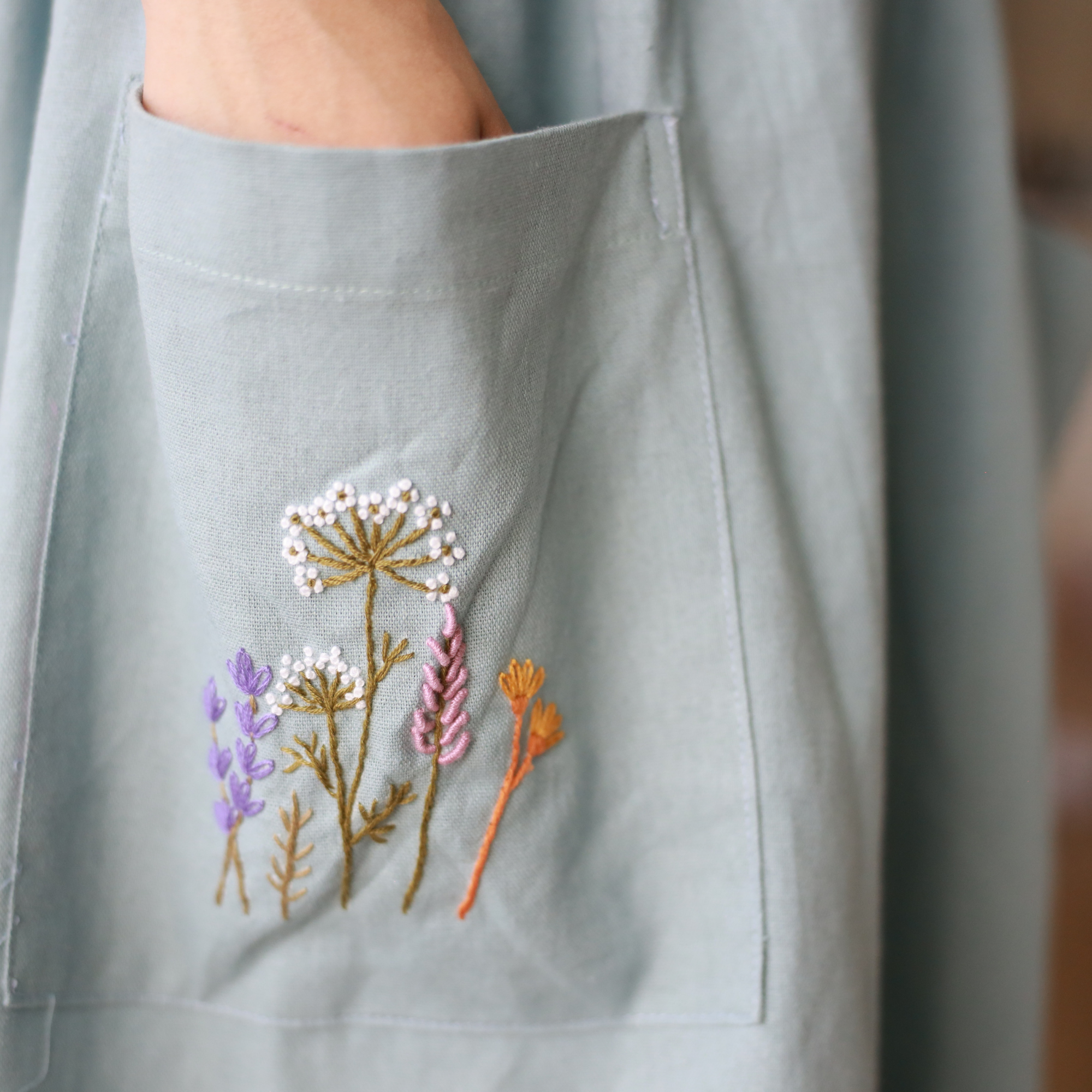 Finer Embroidery - Wholesale Apron - Hand Embroidered Blue Linen Apron5