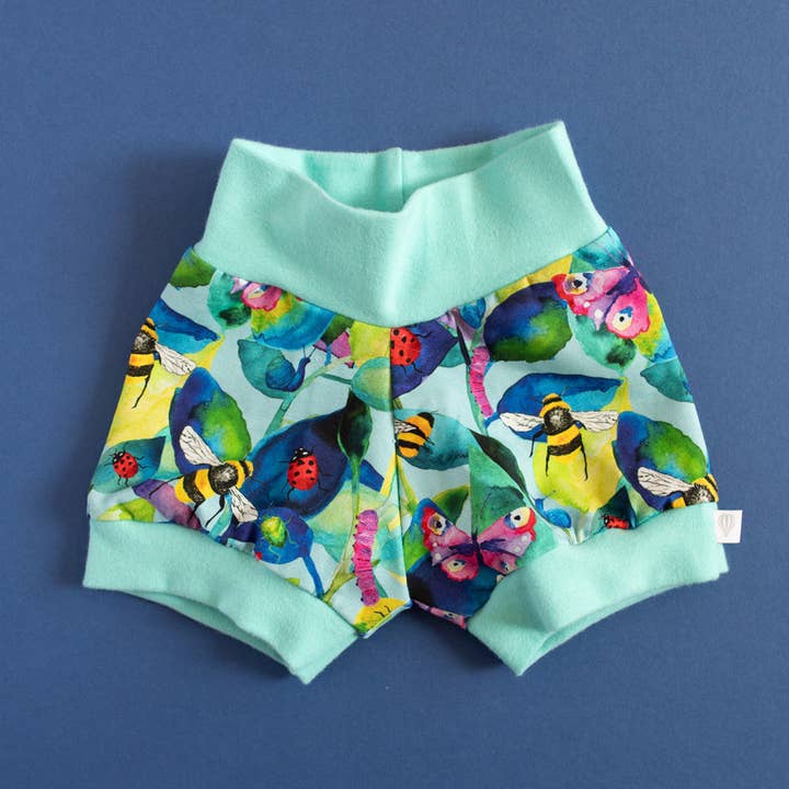 Mini Beasts Organic Shorts (Aqua) for wholesale by My Mini Munch