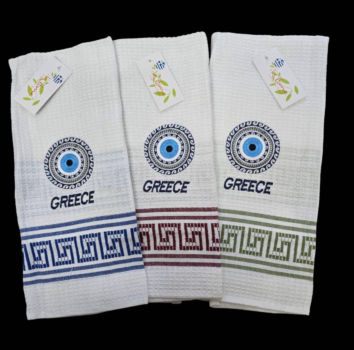 2 Greeks Inc - Vente Torchons - Torchon de cuisine Mati (Mauvais Œil) 100 % coton – Importé0