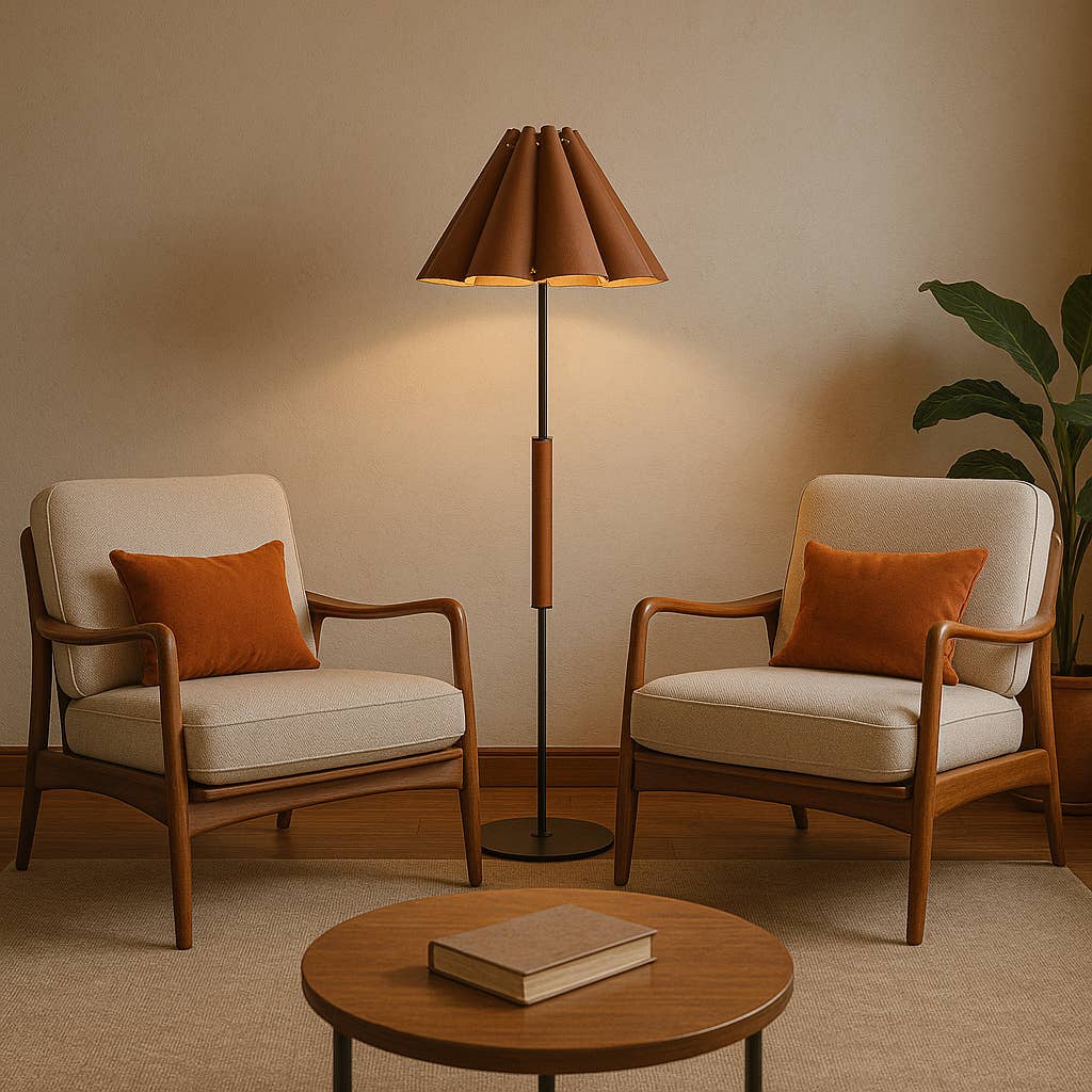 VIVZONE - Vente Lampes sur pied - Lampadaire avec abat-jour froncé en cuir