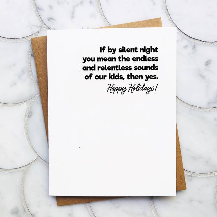 Silent Night Funny Christmas Card - Holiday Card for wholesale by Top Hat and Monocle