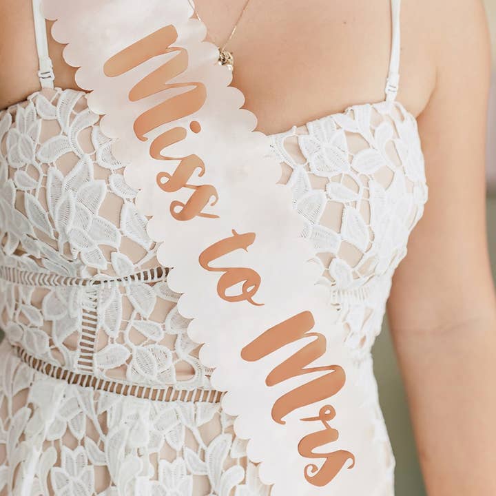 Weddingstar Inc. - Wholesale Party Favor - Blush Pink & Rose Gold Satin Bachelorette Sash- Miss To Mrs