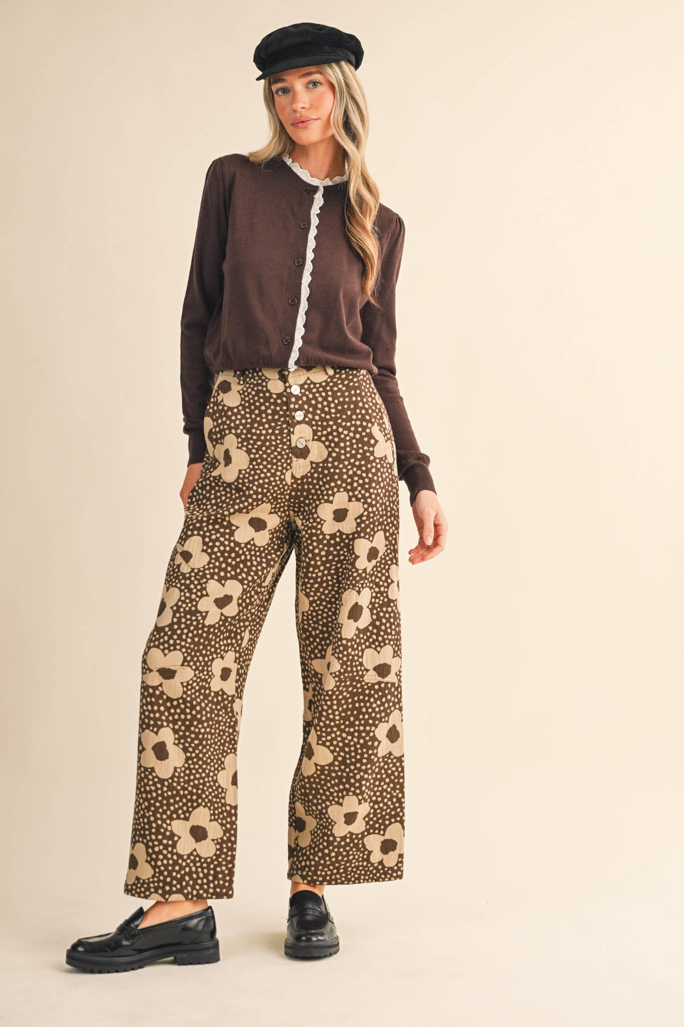 &MERCI - Wholesale Pants - Women's - FLORAL PRINT HIGH WAISTED PANTS MP421420