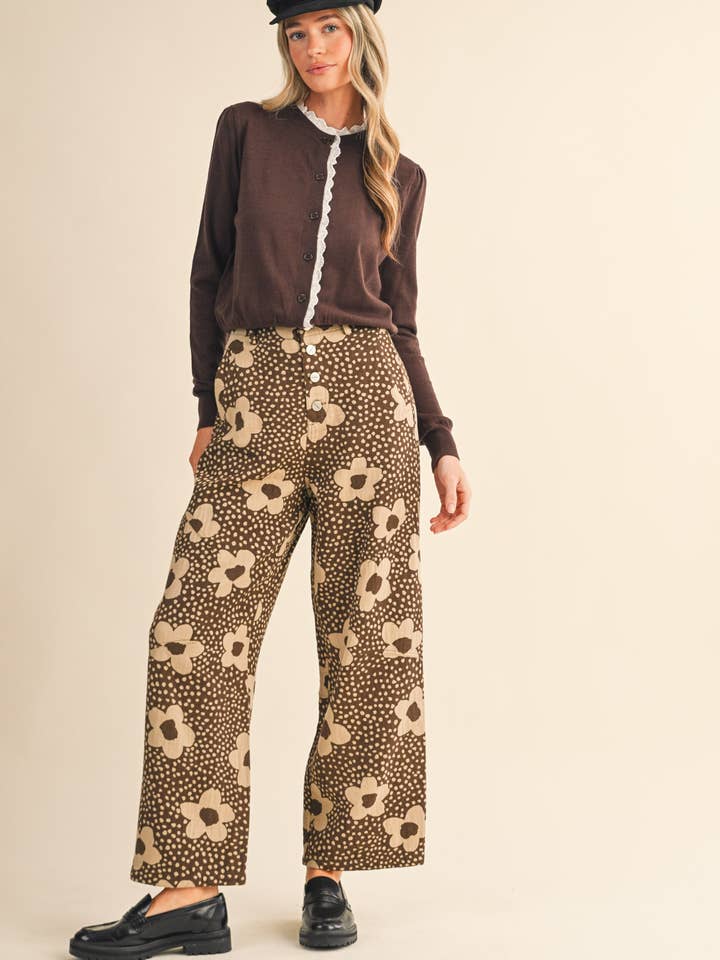 &MERCI - Wholesale Pants - Women's - FLORAL PRINT HIGH WAISTED PANTS MP421420