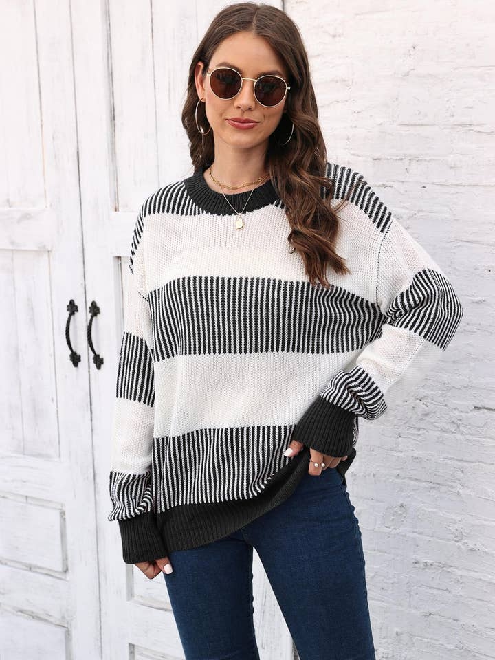 Suhkasana - Wholesale Knit Sweater - Women's - Colorblock Striped Sweater for Fall/Winter5